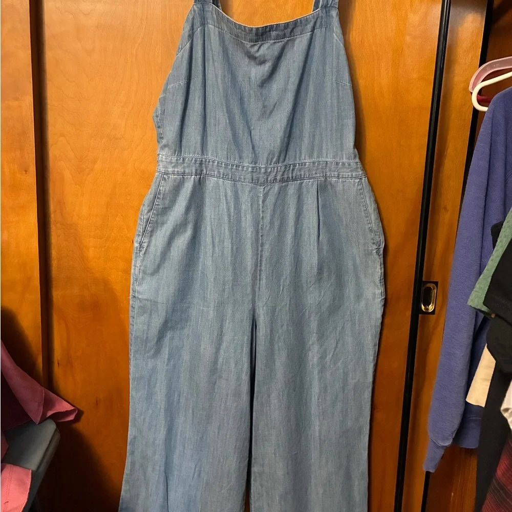 J Crew Light Blue Denim Women's Wide-Leg Overalls pockets 14 - Picture 2 of 11